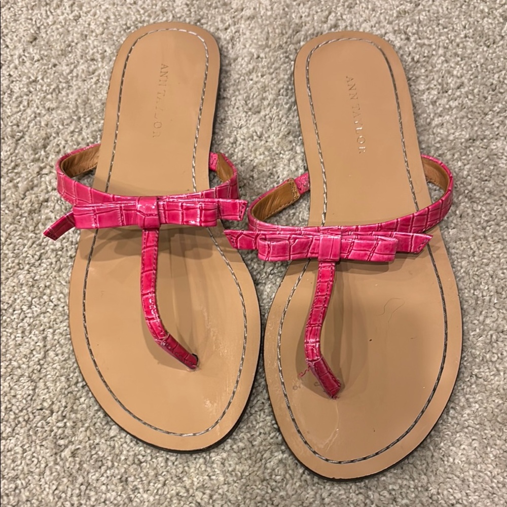 Ann Taylor Fuchsia Croc-Embossed Leather Sandals